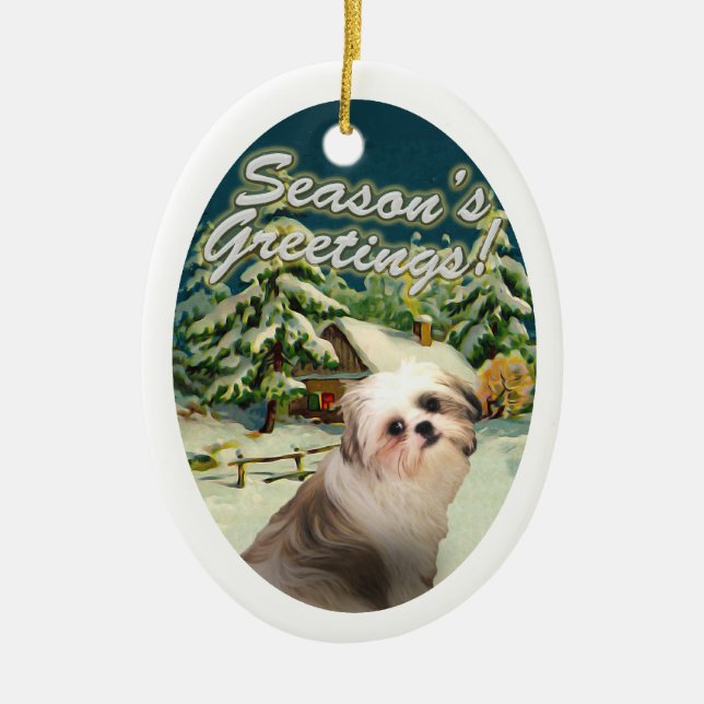 Shih Tzu Snow Cabina de Navidad Ornamento (Frente)