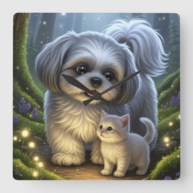 Shih Tzu y el encantador reloj de pared de gatitos (Anverso)