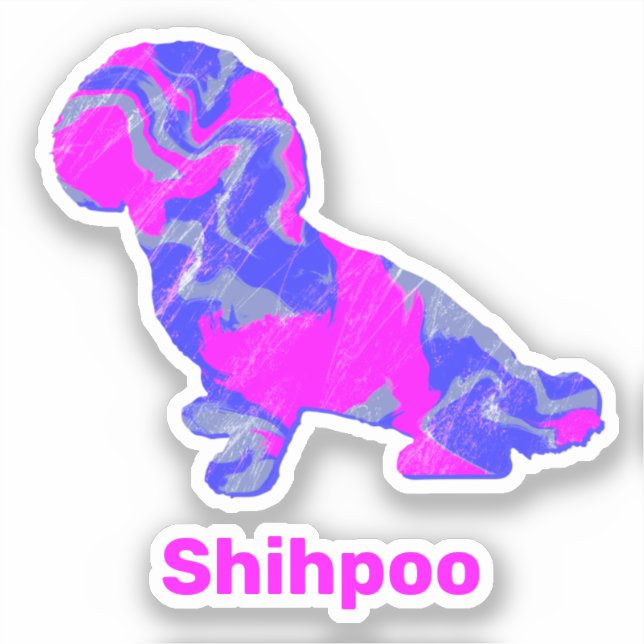 Shihpoo Dog Silhouette Crazy Pegatina Hot Pink (Anverso)