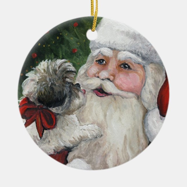 Shihtzu y ornamento del navidad del arte del perro (Frente)