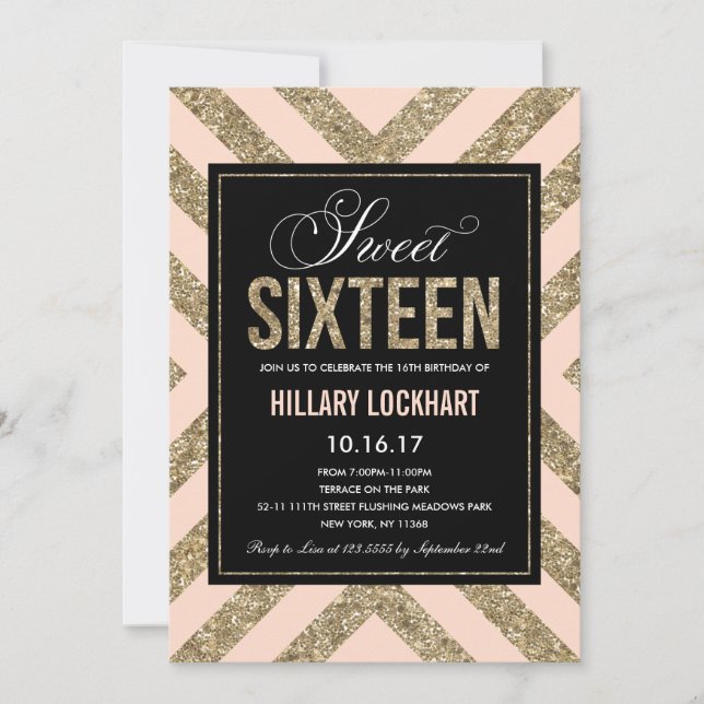 Shimmer glamoroso | Dulce Dieciséis invitaciones d (Anverso)