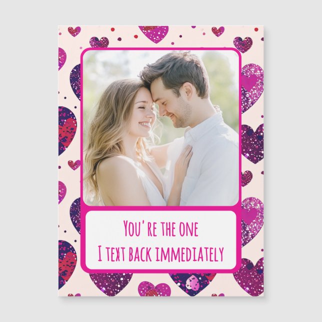 Shimmer Purple Heart Text Back Magnetic Card (Anverso)