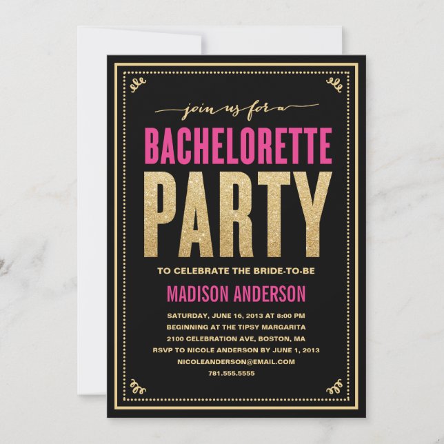 SHIMMER Y SPARKLE | INVITACIÓN DE LA PARTE BACHELO (Anverso)