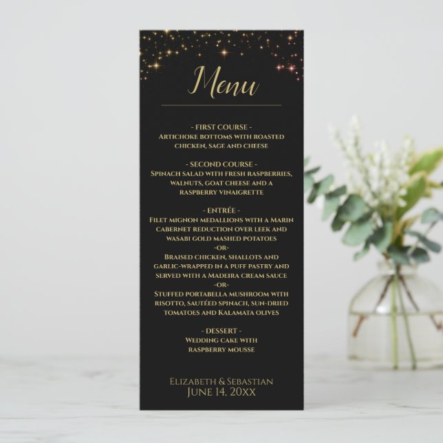 Shimmering Sparkles Boda Menu (Anverso de pie)