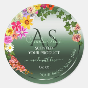 Shimmery Dark Green Floral Product Etiquetas Monog