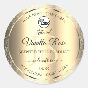 Shimmery Gold Purpurina Iniciales Logo de etiqueta