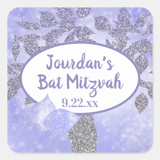 Shimmery Silver Tree of Life Bat Mitzvah Pegatina (Anverso)