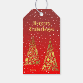 Shiny Golden Christmas Trees Holiday Etiqueta de r