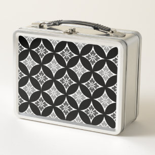 Shipo con motivos florales, negro, blanco y gris