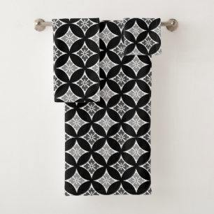 Shipo con motivos florales, negro, blanco y gris