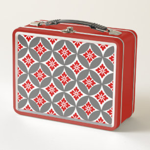Shipo con motivos florales, rojo, blanco y gris