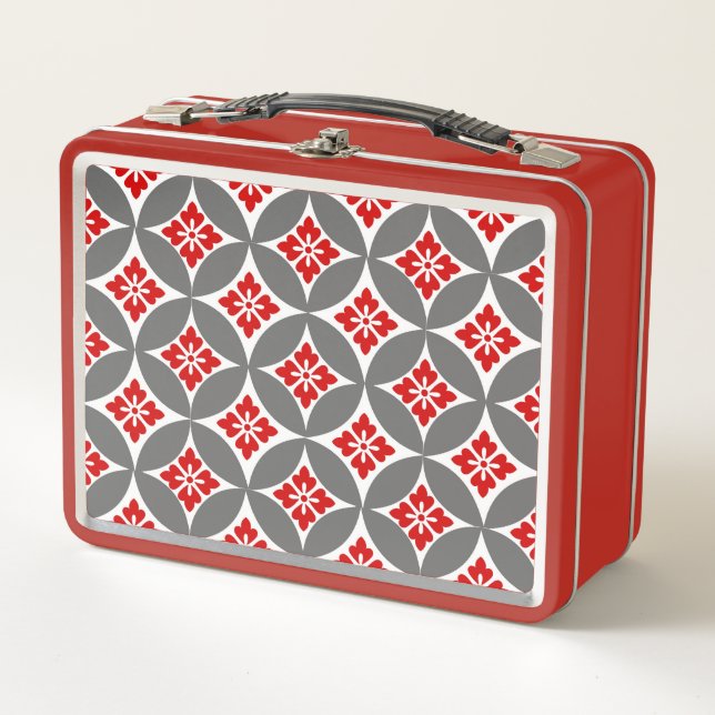 Shipo con motivos florales, rojo, blanco y gris (Anverso)