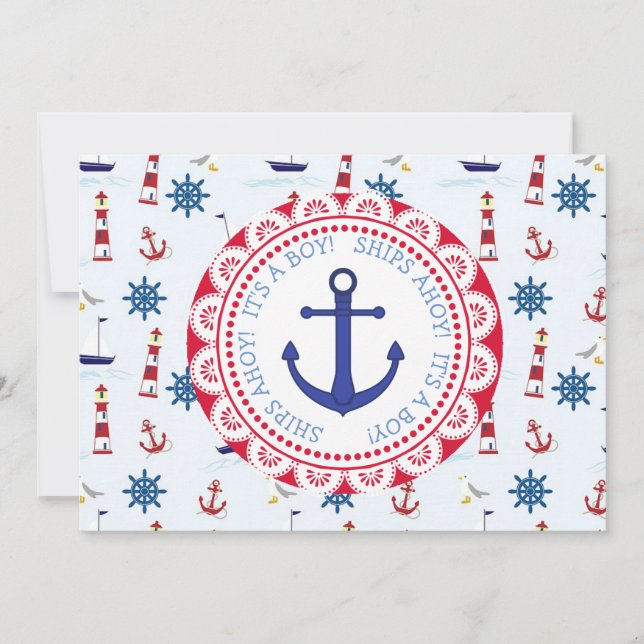 Ships Ahoy, es un chico, la invitación de Baby Sho (Anverso)