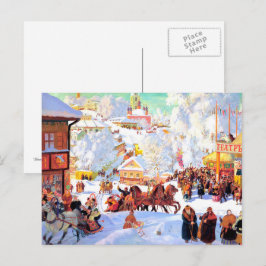 "Shrovetide" de Boris Kustodiev, postal de vacacio