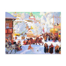 "Shrovetide" de Boris Kustodiev, postal de vacacio