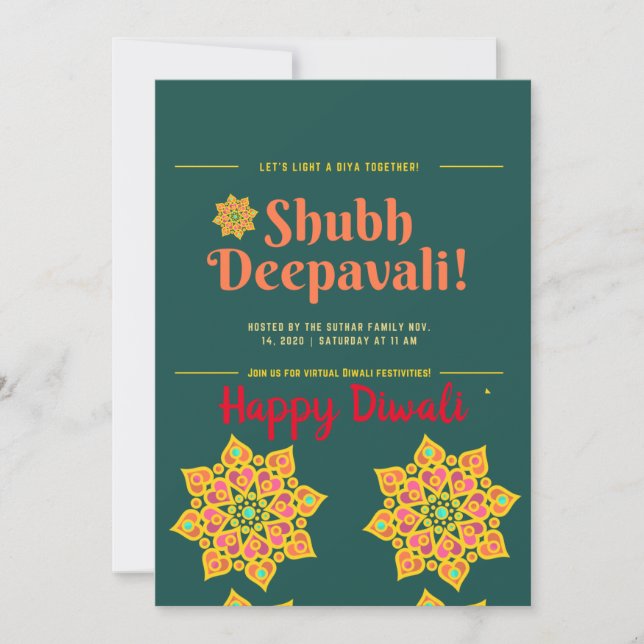 Shubh Deepawali Feliz invitación a Diwali (Anverso)