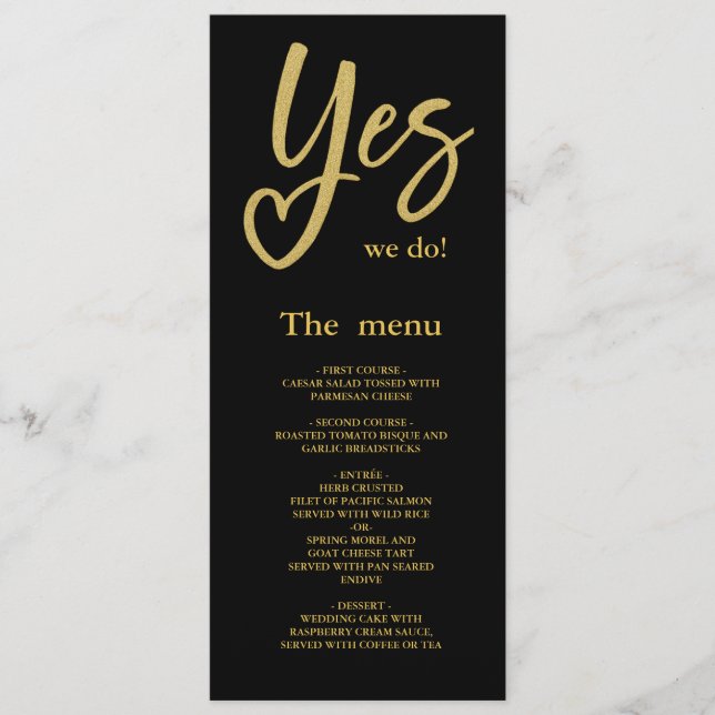 Sí, hacemos un elegante menú Boda de oro negro (Anverso)