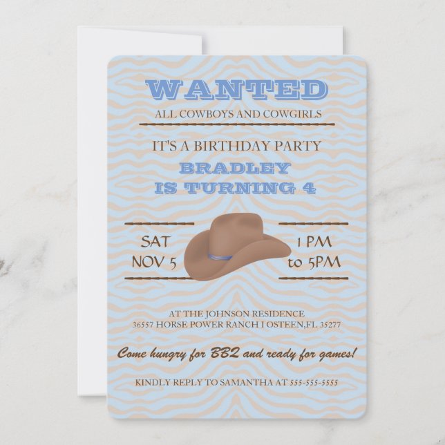 ¡SÍ! Invitación a la fiesta de cumpleaños de Cowbo (Anverso)