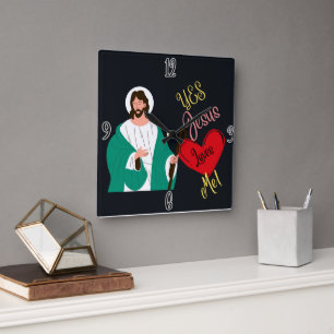 "¡Sí, Jesús me ama!" Reloj de pared cuadrado negro