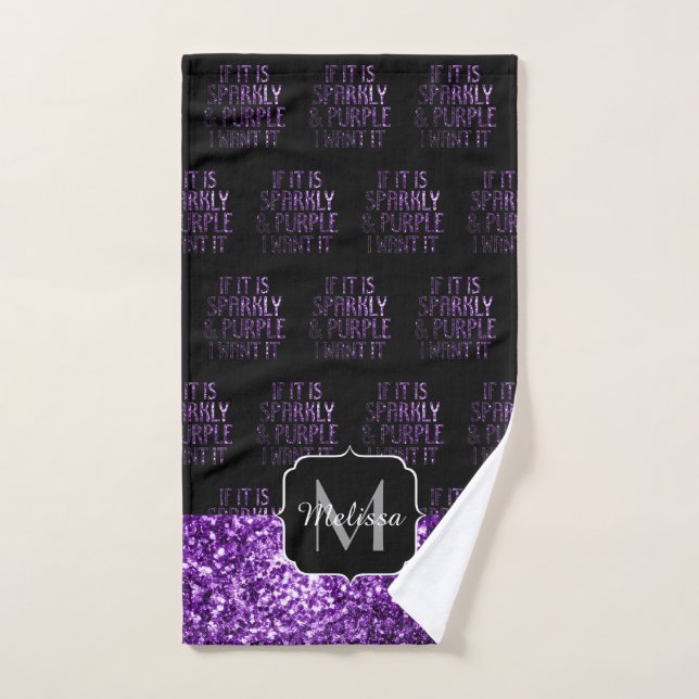 Si Sparkly y Purple lo quiero Monograma Negro (Toalla de mano)