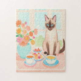 Siamese Cat & Tea Time Jigsaw Puzzle 