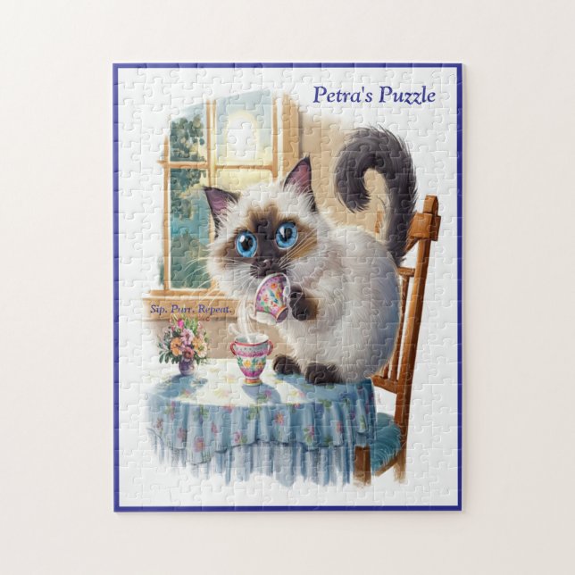 Siamese Cat & Tea Time Jigsaw Puzzle (Vertical)