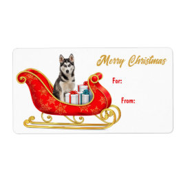 Siberian Husky Dog Navidades Sleigh Gift Etiqueta