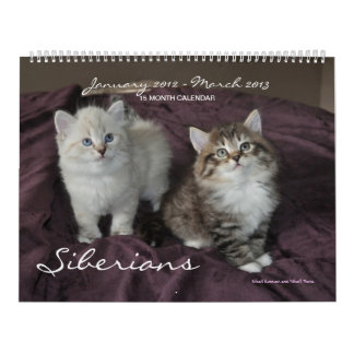 Siberianos gatos calendario del enero de 2014 a