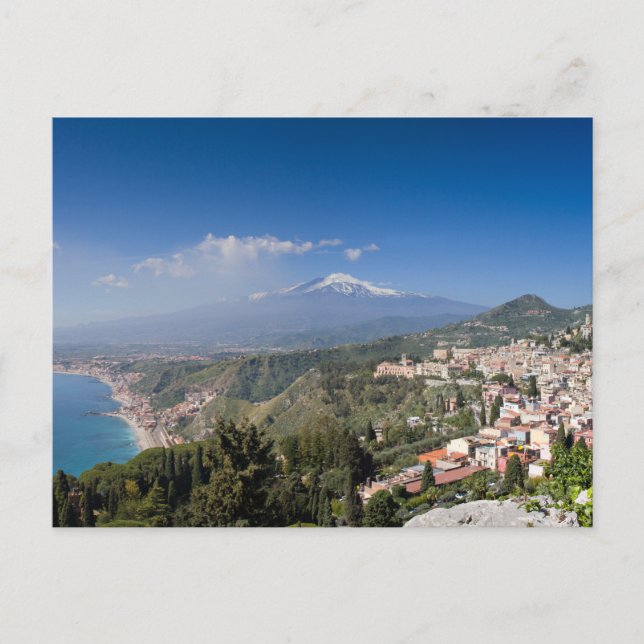 Sicilia - Taormina delante de la postal del Etna (Anverso)