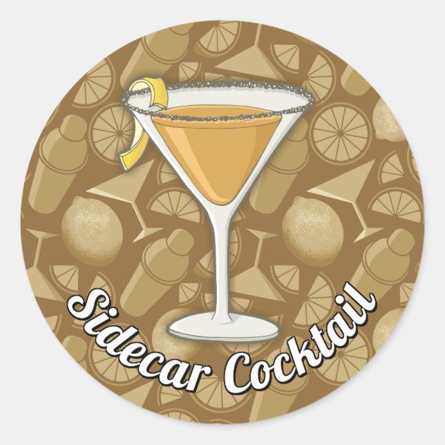 Sidecar Cocktail Classic Round Pegatina (Anverso)