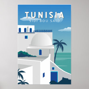 Sidi Bou Said Tunisia Vintage de arte de viajes re