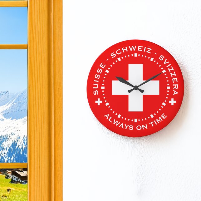 Siempre a tiempo Bandera Suiza reloj de pared (Subido por el creador)