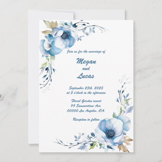 Siempre azul: Invitación a la boda personalizada (Anverso)