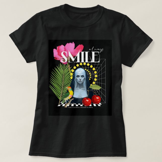 Siempre SMILE Moderno - Camiseta Collage artística (Diseño del anverso)