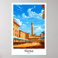 Siena Italia Ilustracion de Viajes de Arte Vintage