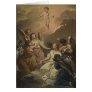 Siete ángeles alabando al niño Cristo religioso