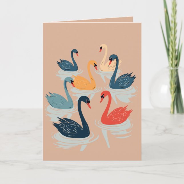 Siete Cisnes Nadando Plantilla de Estilo de Recort (Anverso)