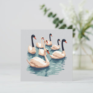 Siete Cisnes Nadando Plantilla de Recorte al Estil