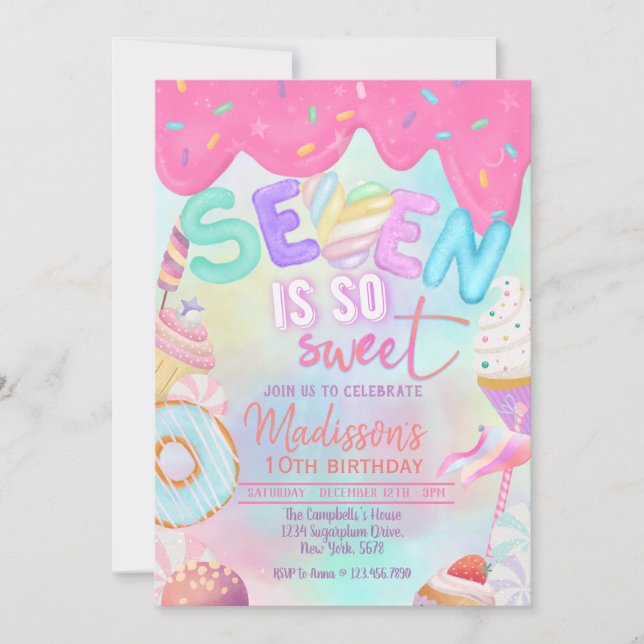 siete es tan dulce invitación de Marshmallow (Anverso)