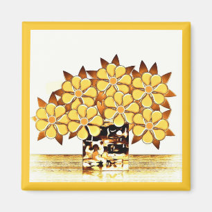Siete flores e imán amarillo del florero
