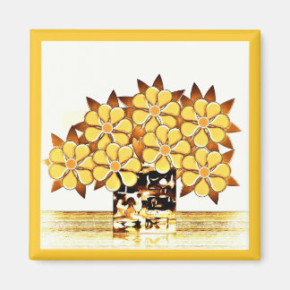 Siete flores y un imán amarillo de grano