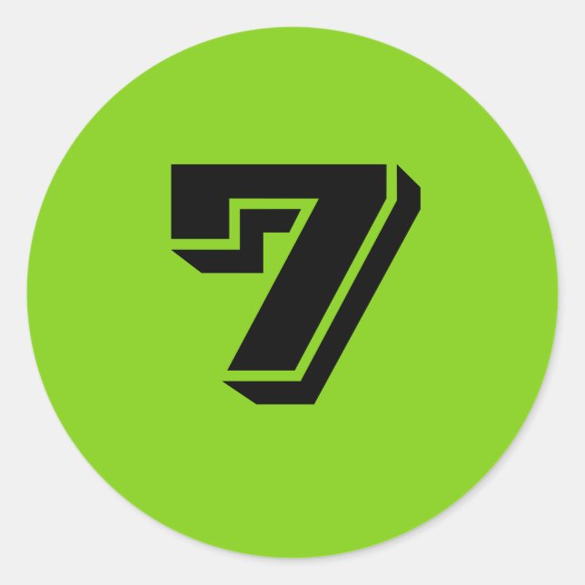 Siete grandes Pegatinas redondos de números verdes (Anverso)