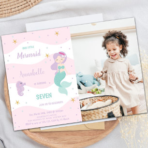Siete invitaciones de cumpleaños de Sirena con fot