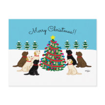 Siete labradores y árboles de Navidad