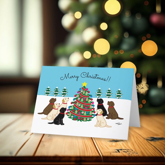 Siete labradores y árboles de Navidad (Seven Labradors and Christmas Tree Design Christmas Cards for Labrador Owners.)