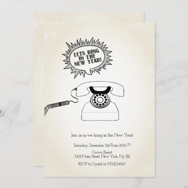 Sigamos en Año Nuevo, invitación retro (Anverso / Reverso)