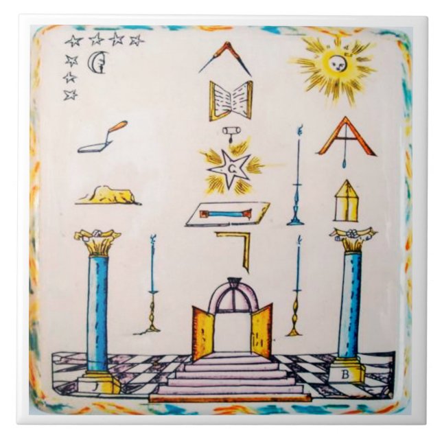 Siglo XVIII azul holandés masónico de la teja (Frente)