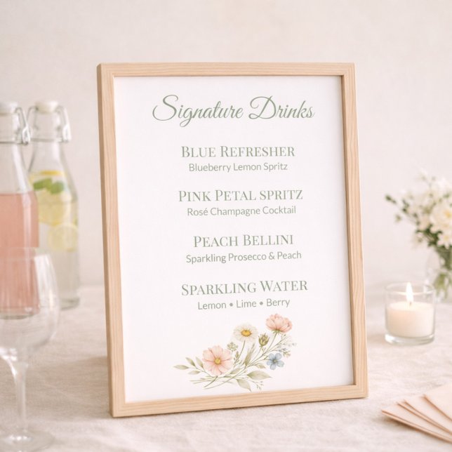 Signature Drink Menu Sign Wildflower Paper Sheet (Subido por el creador)