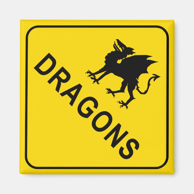 Signo de advertencia de dragones imán cuadrado (Frente)