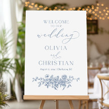 Signo de bienvenida boda azul turbio, boda floral 